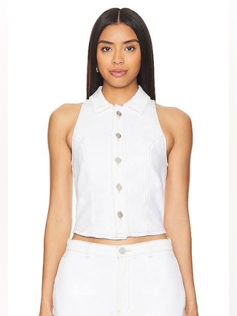 Hudson Jeans White Denim Halter Vest Crop Top Jacket Tailored Size Small